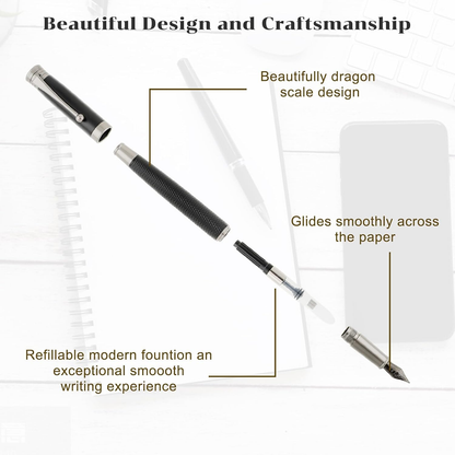 Luxury Black & Gold Dragon-Scale Fountain Pen Set