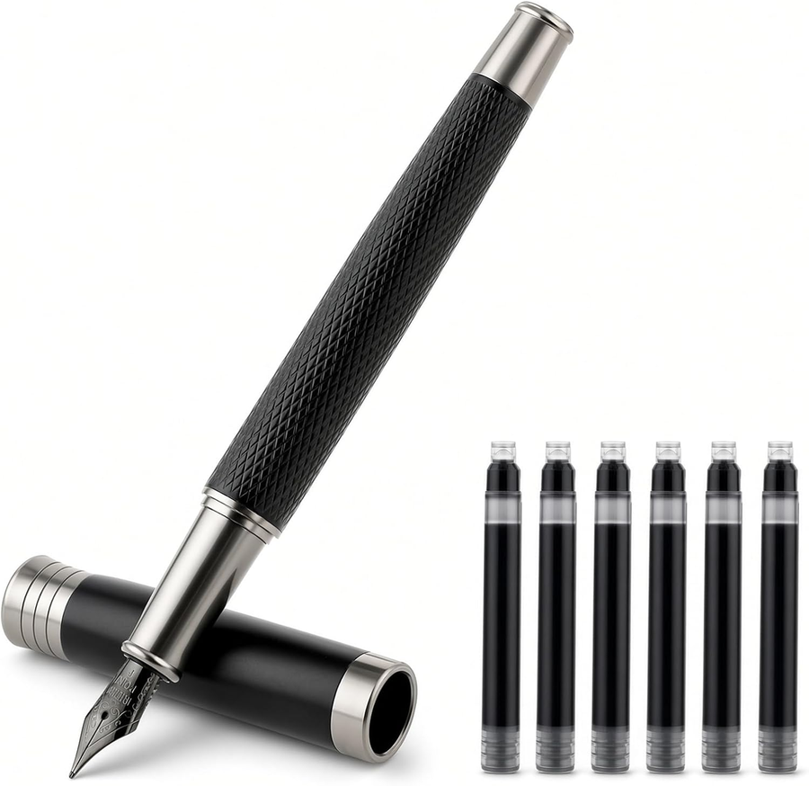 Luxury Black & Gold Dragon-Scale Fountain Pen Set