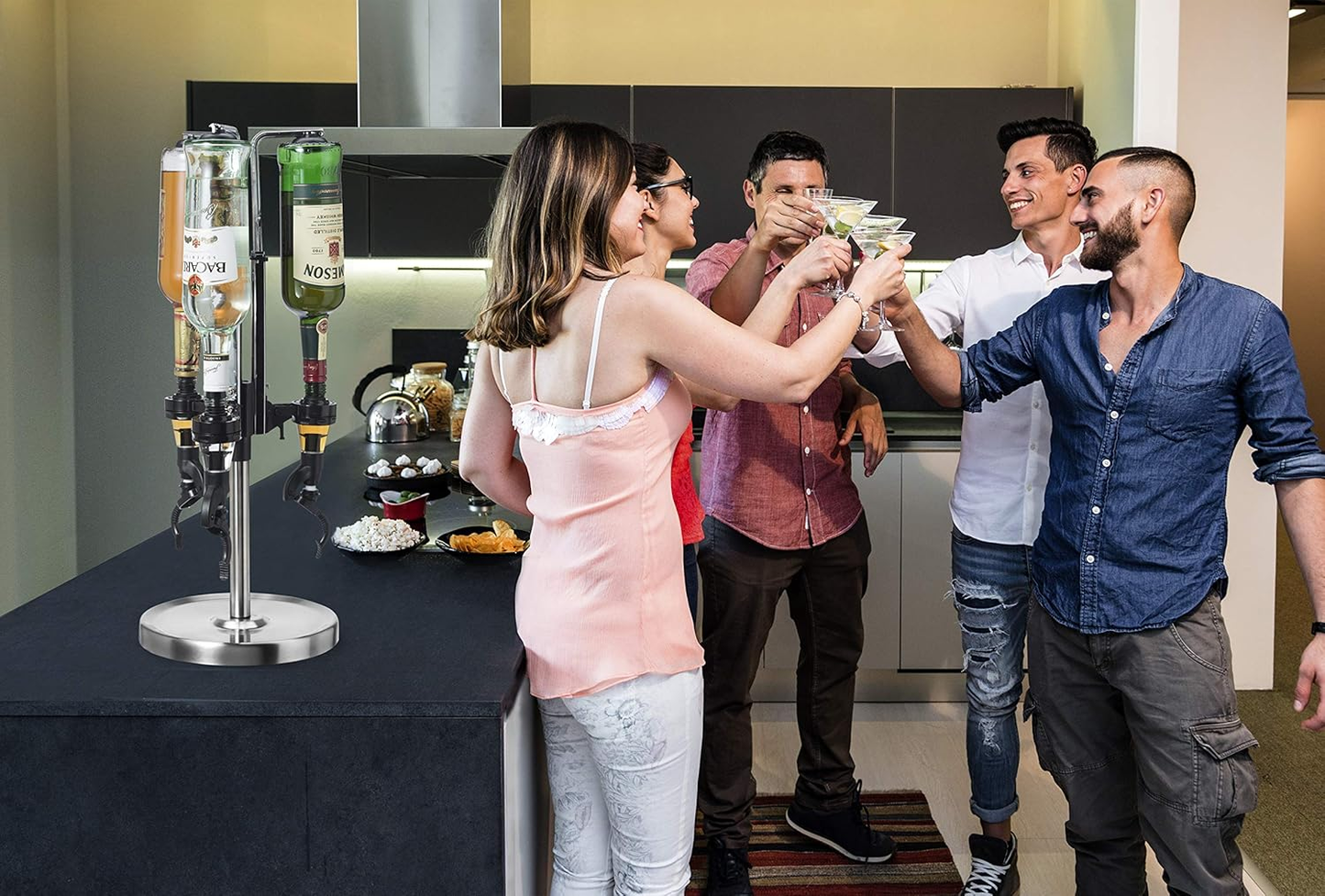 OGGI Professional 3-Bottle Revolving Liquor Dispenser, Stainless Steel