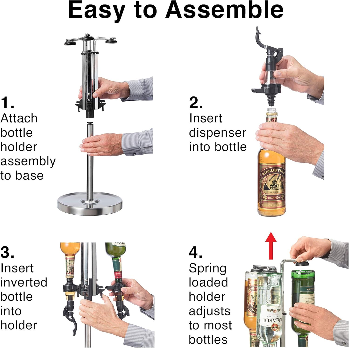 OGGI Professional 3-Bottle Revolving Liquor Dispenser, Stainless Steel