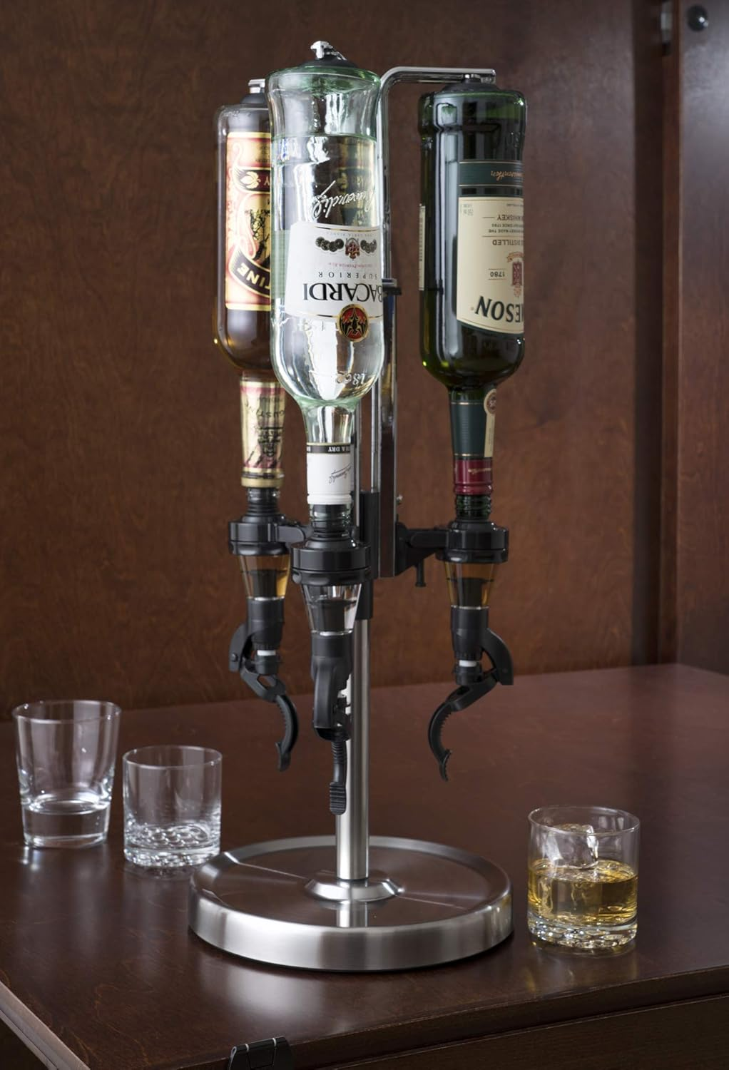 OGGI Professional 3-Bottle Revolving Liquor Dispenser, Stainless Steel