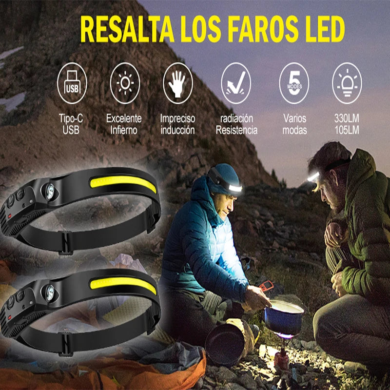 1~5Pack Headlamp USB Rechargeable LED Sensor Flashlight XPE+COB Torch Camping Waterproof Headlight for Fishing Lantern