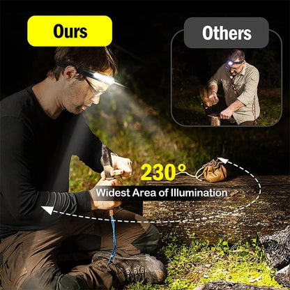 1~5Pack Headlamp USB Rechargeable LED Sensor Flashlight XPE+COB Torch Camping Waterproof Headlight for Fishing Lantern