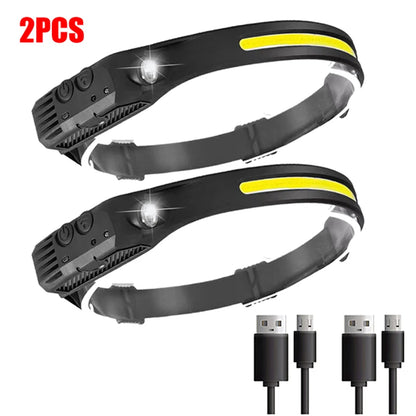 1~5Pack Headlamp USB Rechargeable LED Sensor Flashlight XPE+COB Torch Camping Waterproof Headlight for Fishing Lantern