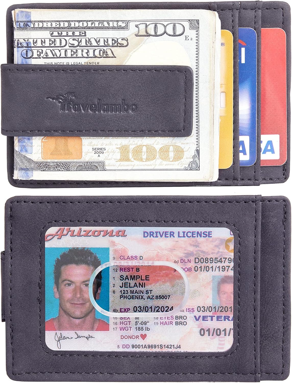 Slim RFID Leather Money Clip Wallet