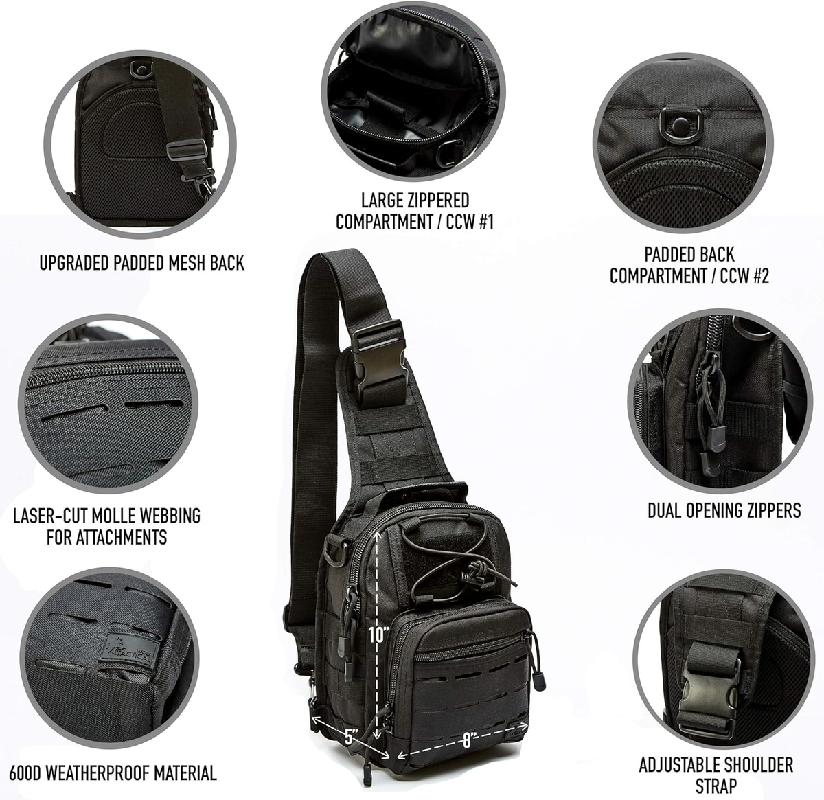 WOLF TACTICAL EDC Sling Bag - Concealed Carry Shoulder Bag for Range, Travel, Hiking, Outdoor Sports