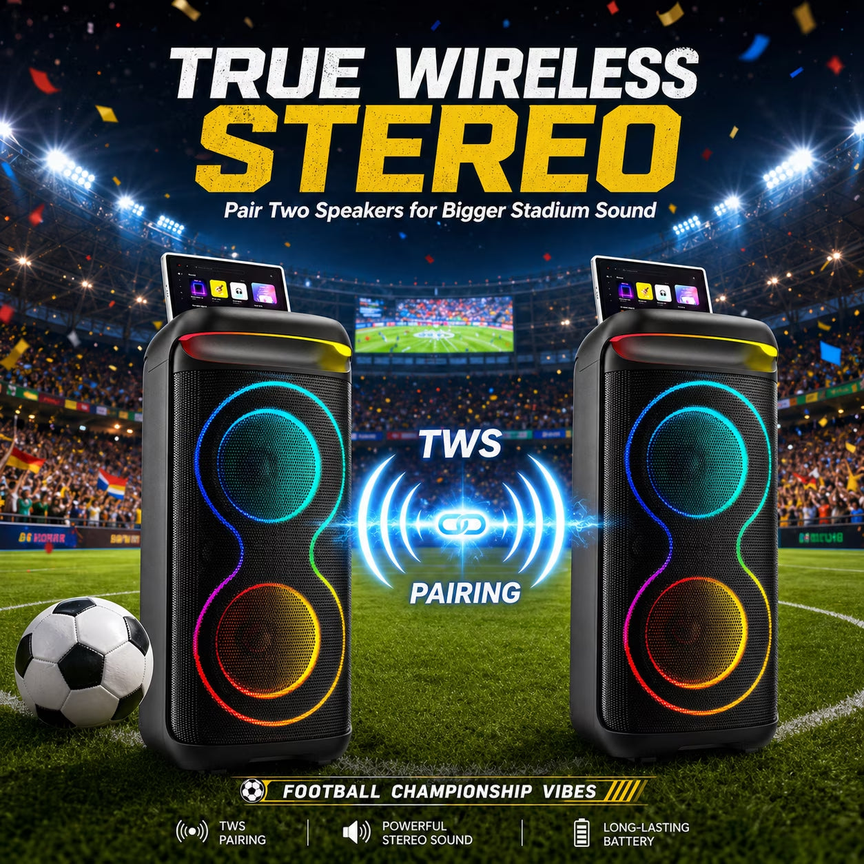 JYX T20 Bluetooth Party Speaker | Portable PA System with Dual 6.5" Subwoofers, RGB Lights & Karaoke