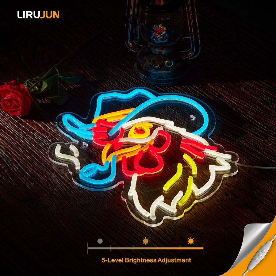 Cowboy Rooster Neon Sign for Wall Decor, Cowboy Hat LED Light up Sign Western Wall Decor for Man Cave, Decor for Bar Pub Club,Birthday Christmas Signs for Boys Kids Gift