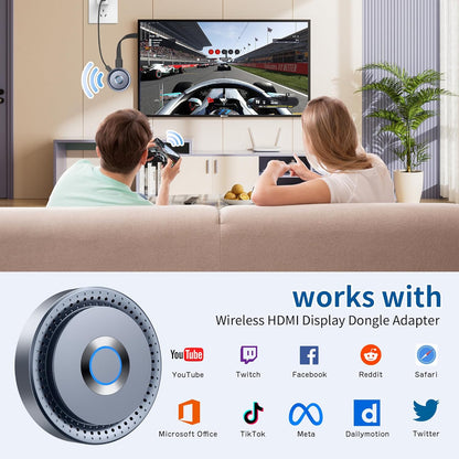 Wireless HDMI Display Dongle Adapter, Wireless Transmitter, Streaming Media Video/Audio/File HDMI Wireless Extender from Laptop, PC, Smartphone to HDTV Projector Monitor