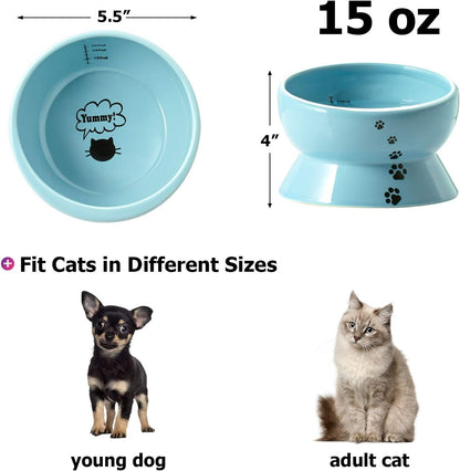Y YHY Ceramic 15 Ounce Slanted Cat Food Water Bowl, Lake Blue