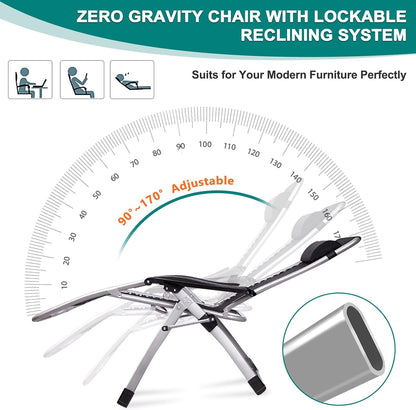 Zero Gravity Chair, Lawn Recliner, Reclining Patio Lounger Chair, Folding Portable Chaise with Detachable Soft Cushion, Cup Holder, Headrest