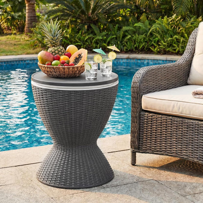Tangkula Outdoor Cooler Table, Multi-Functional Cooler Bar Table, Adjustable Height Ice Cooler Side Table W/Drain Plug, 8 Gallon Beer & Wine Cooler, Rattan Style Patio Furniture for Pool Parties | Adjustable Height Ice Cooler Side Table W/Drain Plug, Beer & Wine Cooler, Rattan Style Patio Furniture for Pool Parties