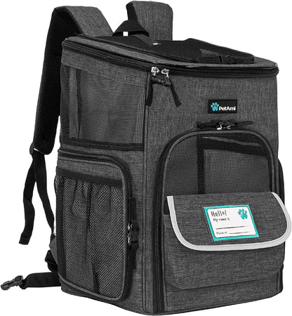 Petami Dog Backpack Carrier, Airline Approved 4-Way Entry Cat Backpack Carrier, Ventilated Mesh, Collapsible Pet Carrier for Small Puppy, Kitten, Hiking, Travel Car, Vet, up to 18 Lbs, Charcoal Gray