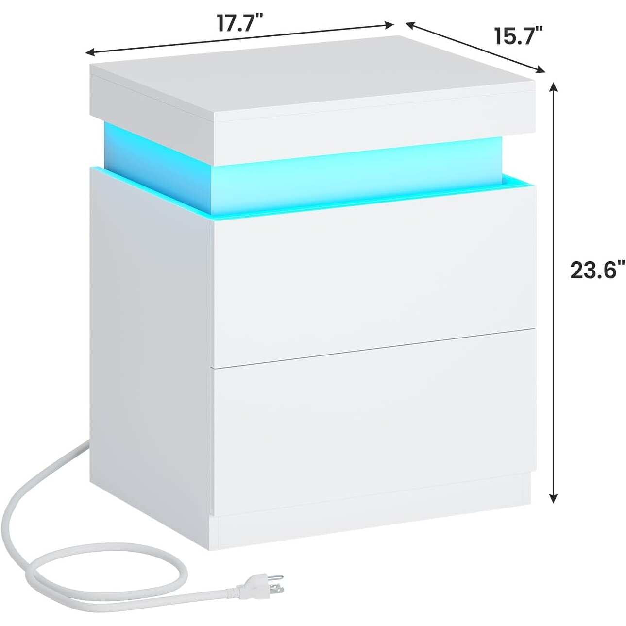 Bedroom Nightstand Charging Station LED Lights Sliding Top Drawers