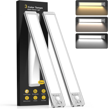 14.7Inch under Cabinet Lighting, 2 Pack Rechargeable Motion Sensor Light Indoor, 5 Levels Dimmable Magnetic Closet Lights, Wireless under Counter Lights for Kitchen, Stairs,Hallway