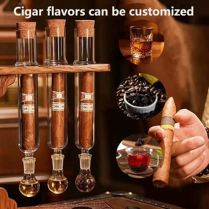 Glass Cigar Tubes Humidor Set Cigar Flavor Infuser Ball Base & Wooden Plug Cigar Incense Glass Tube Set