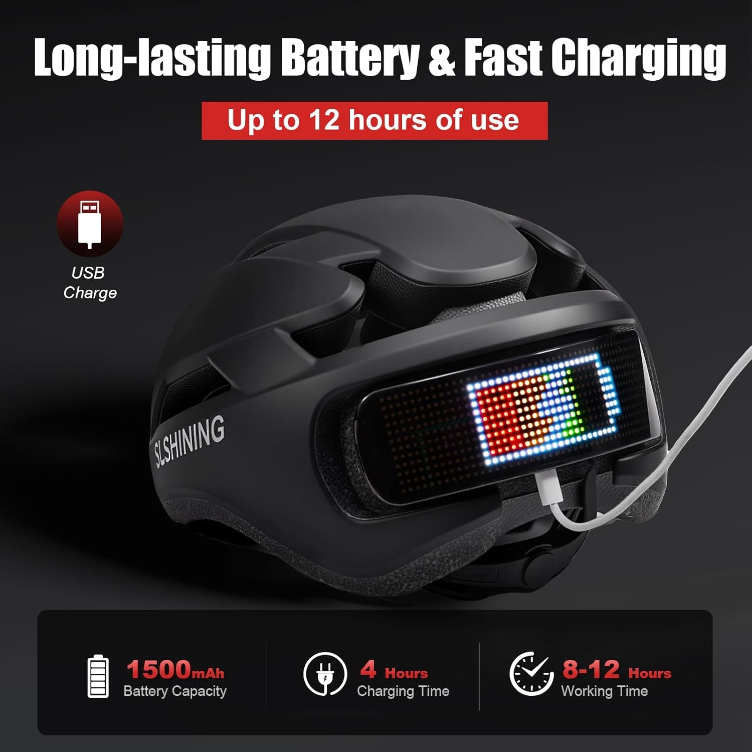 Bike Helmet, Bicycle Helmets with Light, 360° High Visibility LED Display, Lightweight Adjustable Mountain Bike Helmet with Turn Signals, Smart APP Controlled, Helmets for Adults, Youth, Men & Women