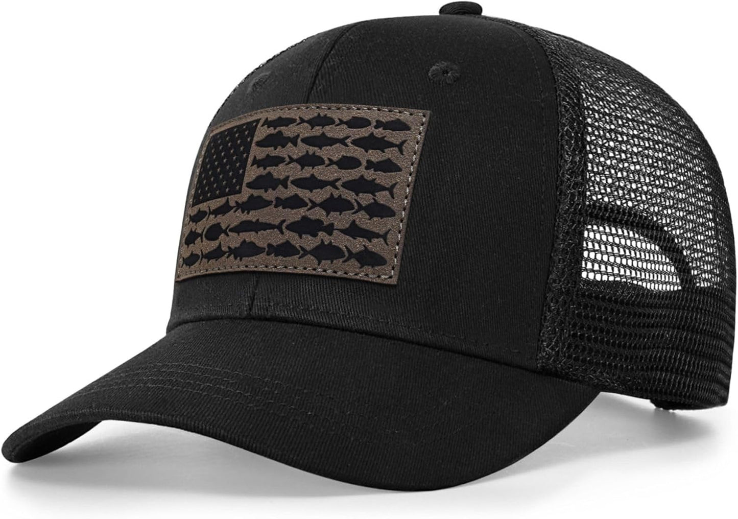 American Fish Flag Trucker Hat, Fishing Gifts for Men, Snapback Fishing Hat Perfect for Fishing and Daily Use