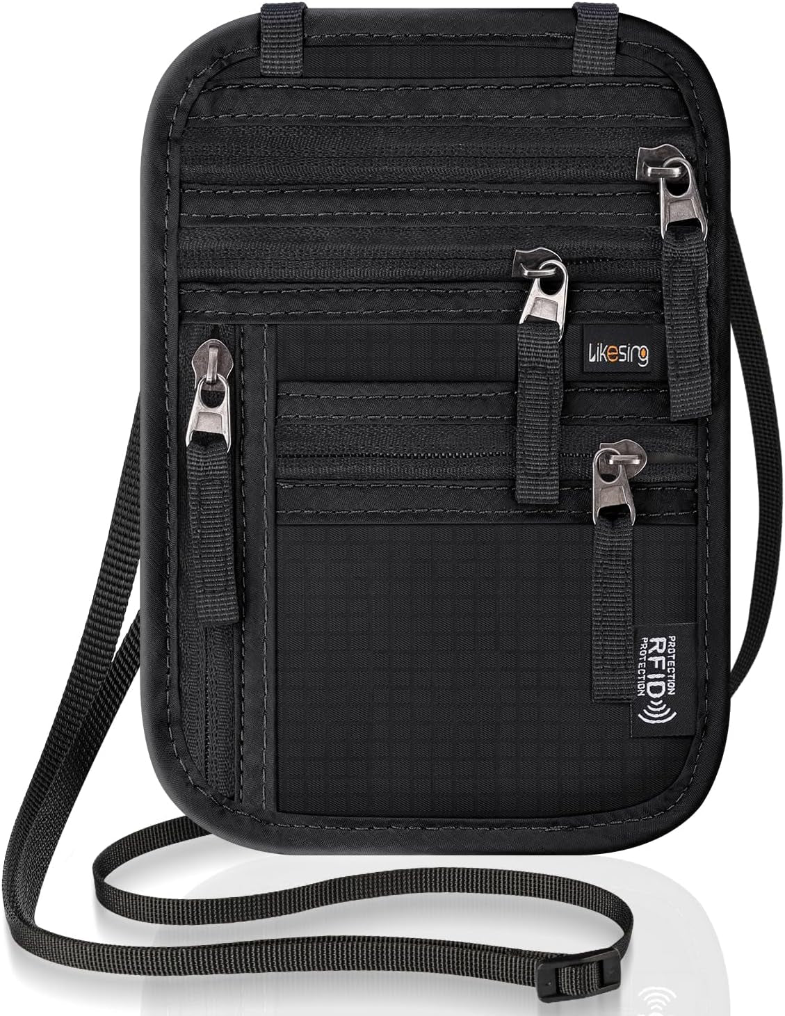 RFID-Blocking Travel Neck Wallet – Passport Holder with 5 Compartments
