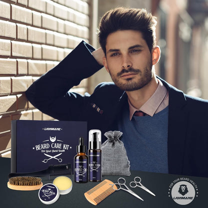 Lionmane Beard Care Gifts Kit for Men - Beard Mustache Grooming Kit | Beard Balm, Beard Wash, Beard Oil, Brush, Scissors - Birthday Anniversary Gifts for Husband/Boyfriend/Dad/Him