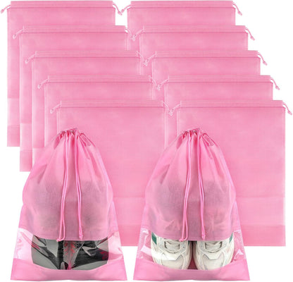 10-Pack Travel Shoe Bags with Clear Windows – Breathable Drawstring Shoe Organizer