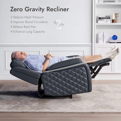 Watson & Whitely Genuine Leather Power Recliner Chairs for Adults, Zero Gravity Recliner with Power Headrest & Hidden Storage, RV Electric Reclining Sofa Chair for Living Room, Home Office, Navy