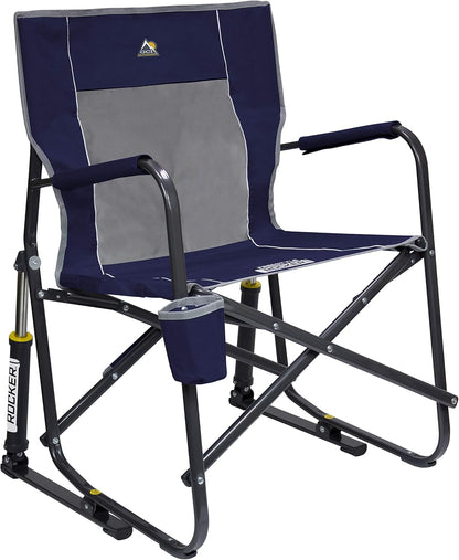 Freestyle Rocker Camping Chair | Portable Folding Rocking Chair with Solid, Durable Armrests, Drink Holder & Comfortable Backrest — Indigo Blue