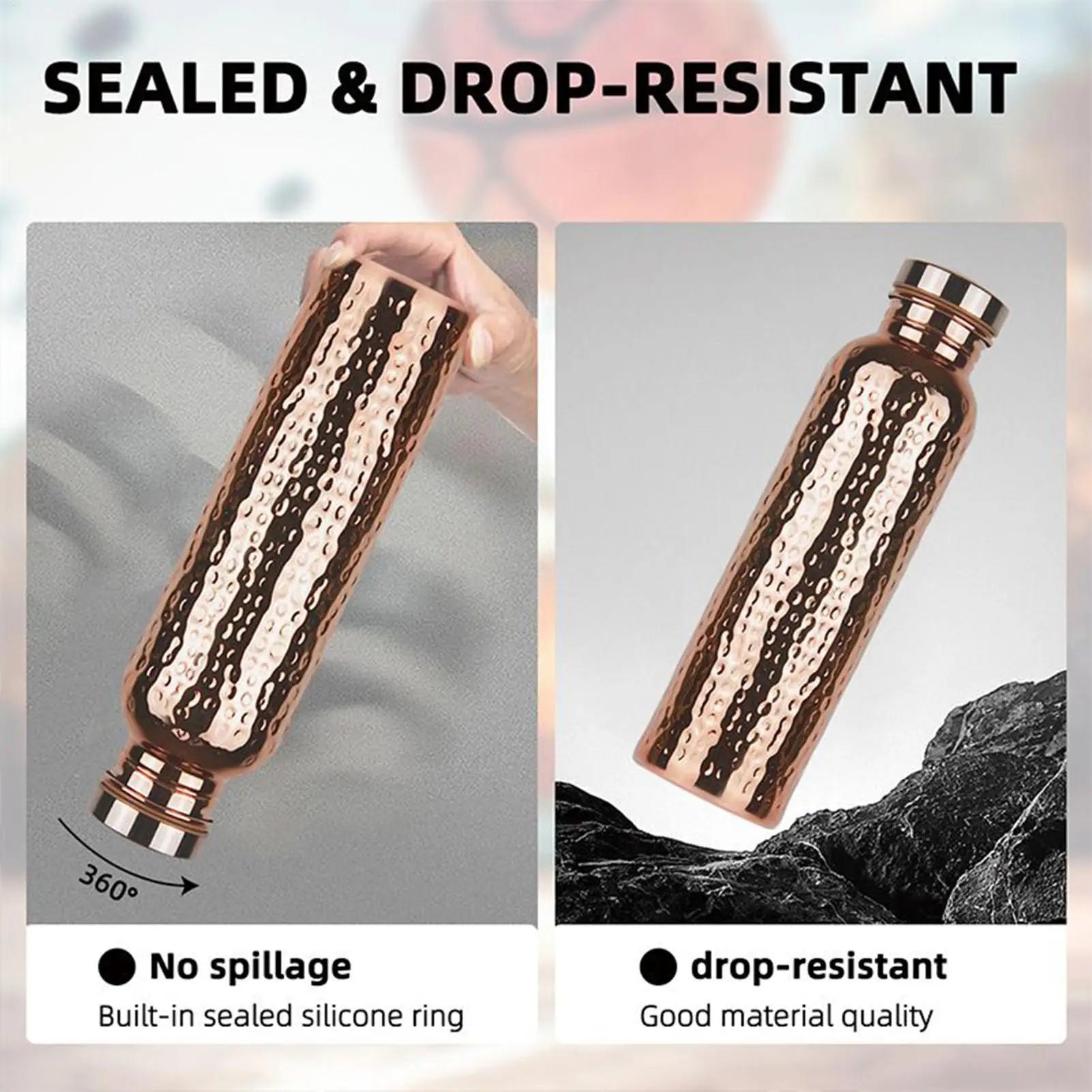 Copper Water Bottle Leak-Proof Insulated Copper Water Bottle Portable Leakproof 27Oz Cup for Gym Camping Traveling Sports Daily