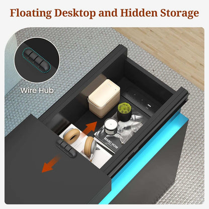 Bedroom Nightstand Charging Station LED Lights Sliding Top Drawers