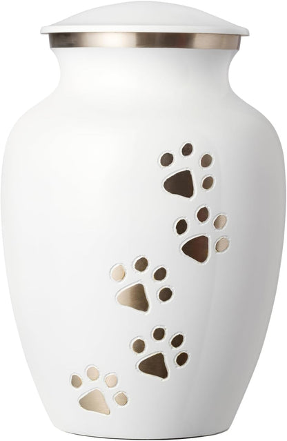 Ottillie Paws Legacy Series Pet Urn for Dogs and Cats, Handmade Brass Memorial Cremation Urn (Small - Pets up to 25 Lbs, Pewter, Vertical Brass Paws)