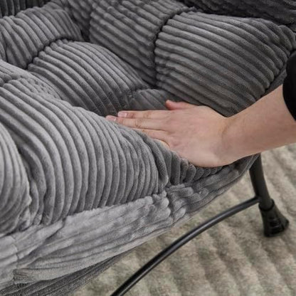 Bellemave Lazy Chair with Ottoman, Lounge Accent Chair with Armrests and Side Pocket, Leisure Upholstered Sofa Chairs with Footrest for Small Space, Reading Chairs for Living Room, Bedroom (Grey)