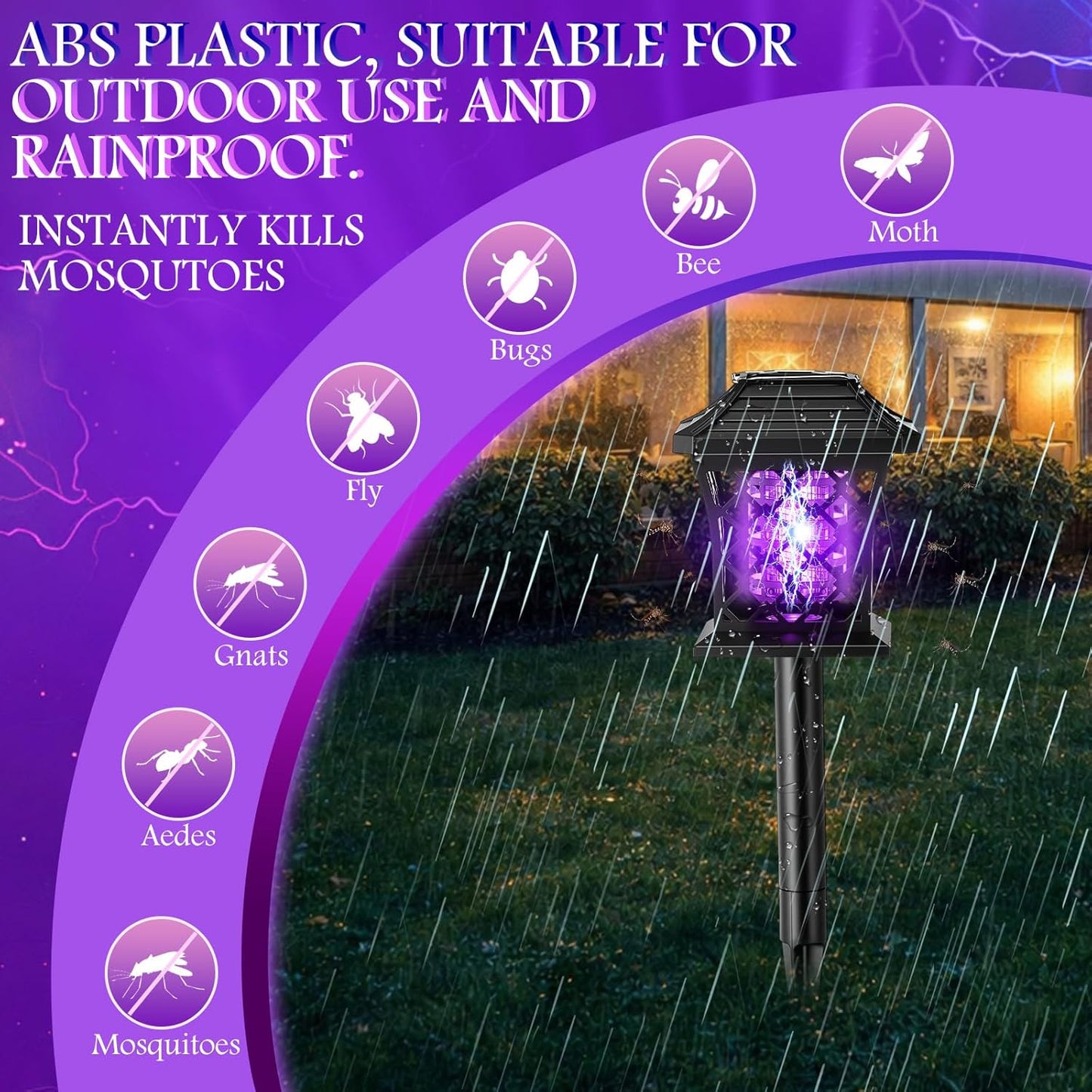 2 Pack Solar Bug Zapper with 365Nm UV Light, 2 Light Modes & 4 Installation Ways, Outdoor Mosquito Zapper for Lawn for Indoor Outdoor Use Garden & Camping Patio(Classic)