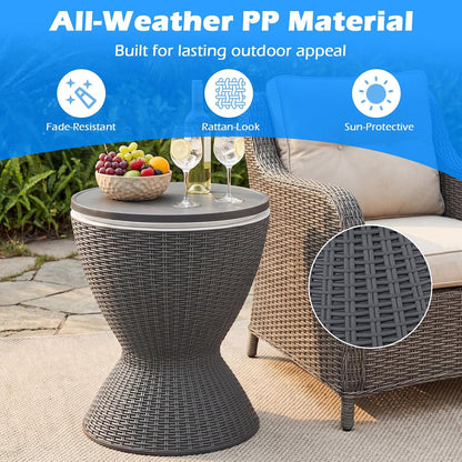 Tangkula Outdoor Cooler Table, Multi-Functional Cooler Bar Table, Adjustable Height Ice Cooler Side Table W/Drain Plug, 8 Gallon Beer & Wine Cooler, Rattan Style Patio Furniture for Pool Parties | Adjustable Height Ice Cooler Side Table W/Drain Plug, Beer & Wine Cooler, Rattan Style Patio Furniture for Pool Parties