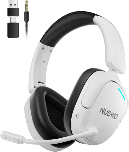 NUBWO Wireless Gaming Headset for PC, PS5, PS4, Connect to Game & Phone Simultaneously (2.4Ghz + Bluetooth), 3 EQ Modes, 50H Battery, PS5 Headset with Mic, Lightweight Foldable Headphones White/Black