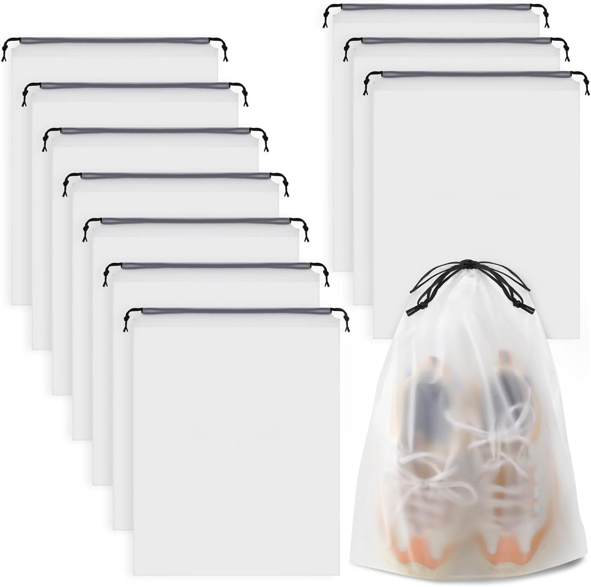10-Pack Travel Shoe Bags with Clear Windows – Breathable Drawstring Shoe Organizer