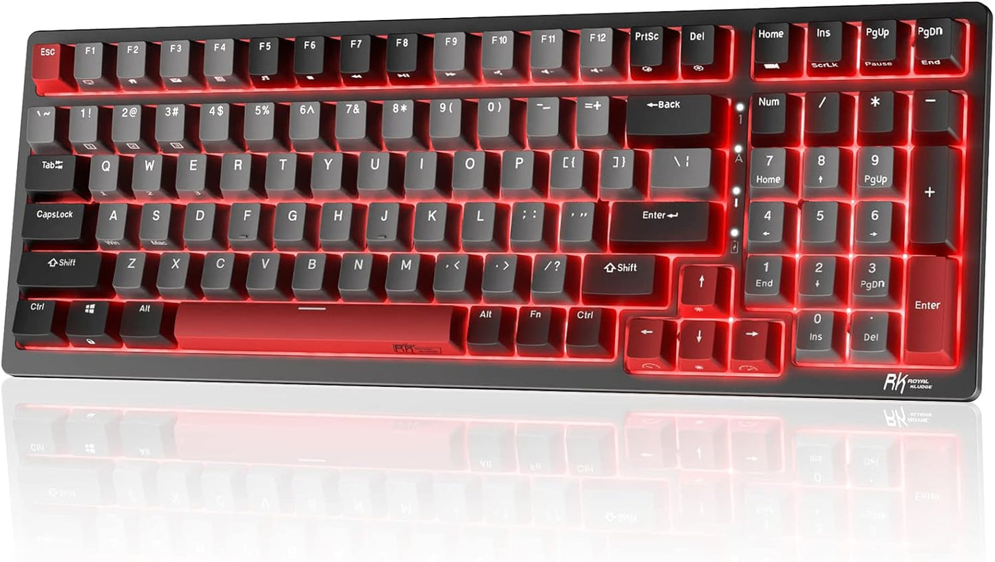 RK ROYAL KLUDGE RK98 Wireless Mechanical Keyboard, Tri-Mode 2.4G/BT5.1/USB-C Hot Swappable Full Size Keyboard, RGB Backlit Gaming Keyboard, Massive Battery Software Support, Brown Switch