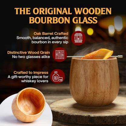 The Original Wooden Bourbon Drinking Glass Bourbon Gifts for Men | Wooden Old Fashioned Glass | Great Whiskey Gifts for Husband, Dad, or Brother | Perfect Present for Men Who Have Everything