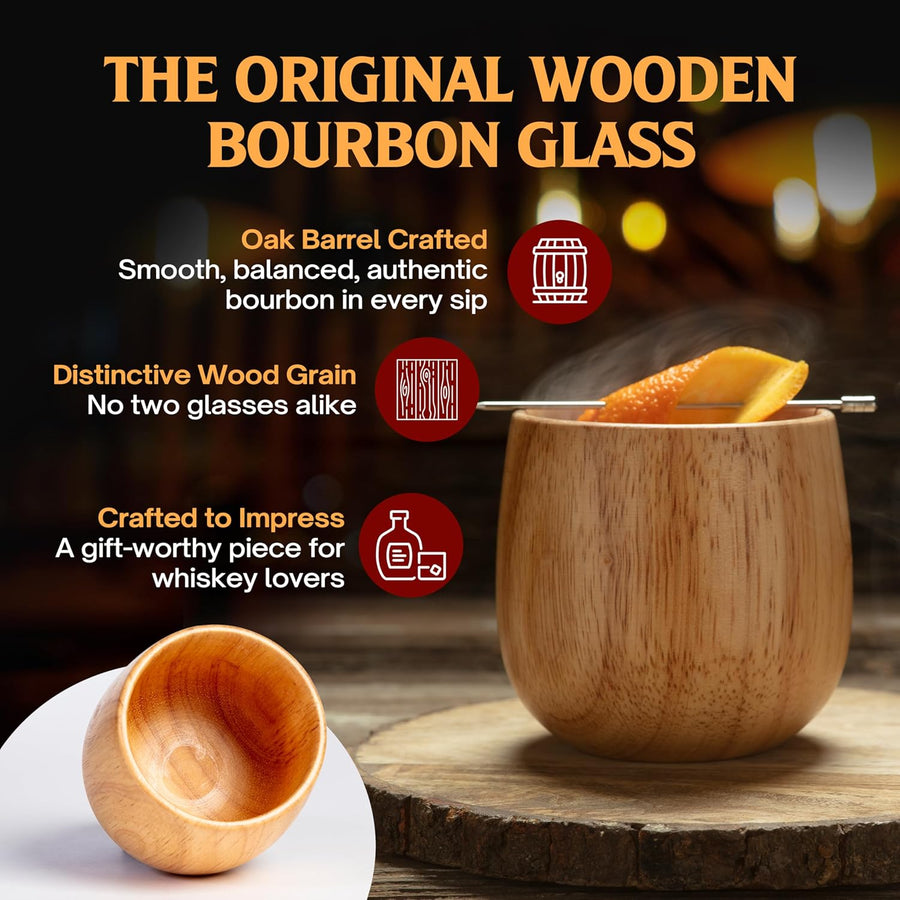 The Original Wooden Bourbon Drinking Glass Bourbon Gifts for Men | Wooden Old Fashioned Glass | Great Whiskey Gifts for Husband, Dad, or Brother | Perfect Present for Men Who Have Everything