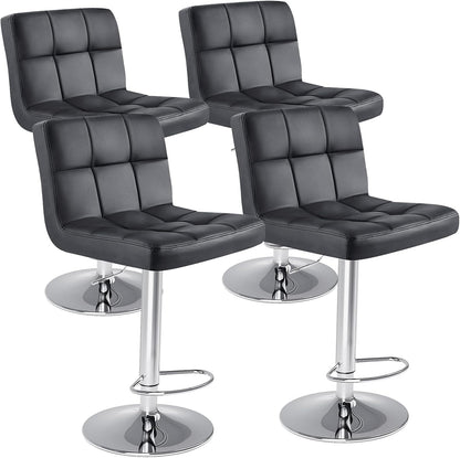 DUMOS Bar Stools Set of 4, 24 Inch Counter Height Bar Stools, Upholstered Modern Kitchen Barstools with Metal Base, PU Leather Saddle Stools for Kitchen Island, Inky Black