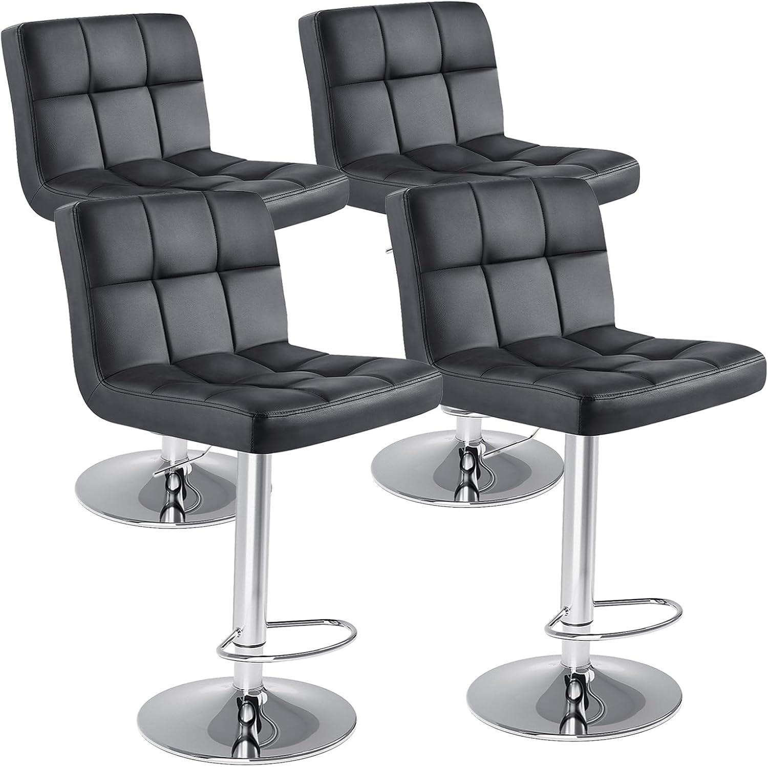 DUMOS Bar Stools Set of 4, 24 Inch Counter Height Bar Stools, Upholstered Modern Kitchen Barstools with Metal Base, PU Leather Saddle Stools for Kitchen Island, Black