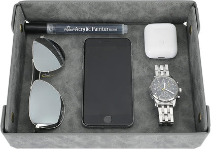 CASIRENA Faux Leather Valet Tray Organizer for Men - Catch-All Tray for Entryway Table Key, Wallet, Watch, Coin Change, Phone, Dresser EDC Dump Jewelry, Bedside Nightstand Desk-Top
