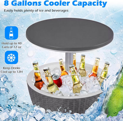 Tangkula Outdoor Cooler Table, Multi-Functional Cooler Bar Table, Adjustable Height Ice Cooler Side Table W/Drain Plug, 8 Gallon Beer & Wine Cooler, Rattan Style Patio Furniture for Pool Parties | Adjustable Height Ice Cooler Side Table W/Drain Plug, Beer & Wine Cooler, Rattan Style Patio Furniture for Pool Parties