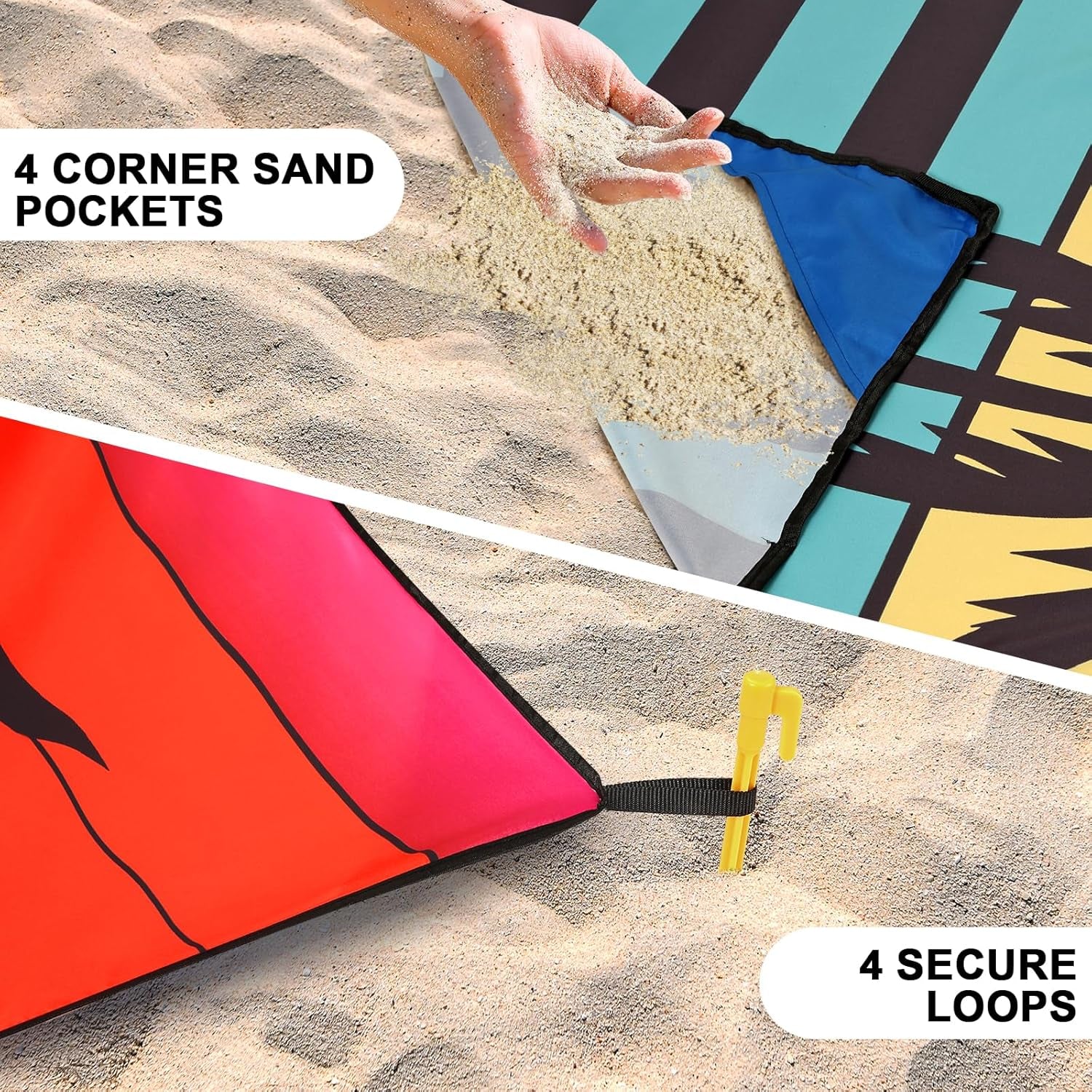 Beach Blanket Waterproof Sandproof Beach Mat 79" X 83"/10'X9'For 2-8 Adults Quick Drying Outdoor Picnic Mat Beach Accessories for Travel, Camping, Hiking