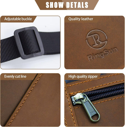 RFID-Blocking Leather Travel Passport Wallet with Adjustable Strap