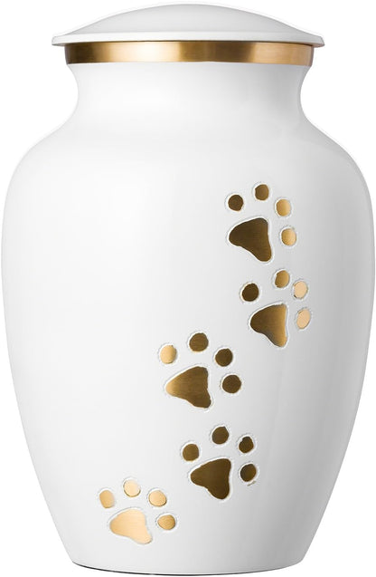 Ottillie Paws Legacy Series Pet Urn for Dogs and Cats, Handmade Brass Memorial Cremation Urn (Small - Pets up to 25 Lbs, Pewter, Vertical Brass Paws)