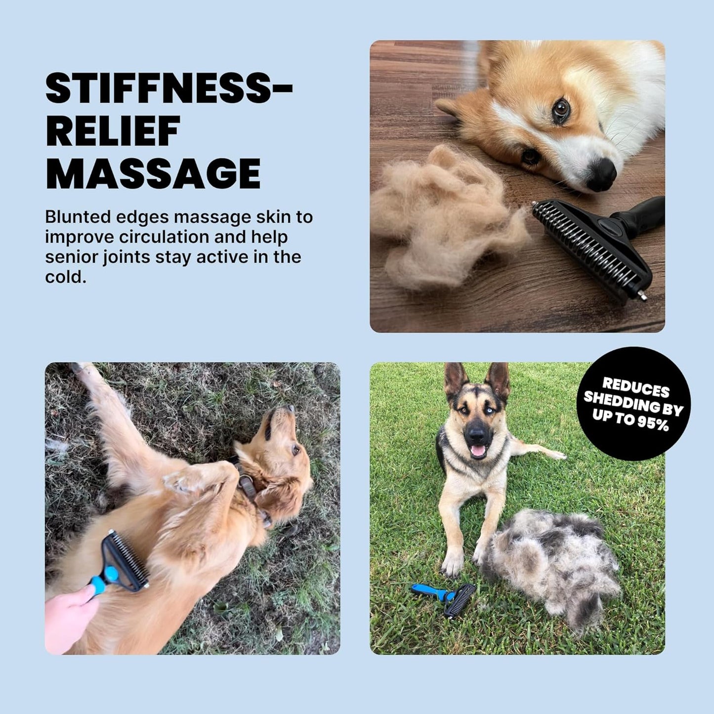 Malsipree Dog Brush for Shedding - Large, Blue, 2-In-1 - Deshedding Dog Grooming Brush & Undercoat Rake with Dematting Comb for Medium to Large Double Coated