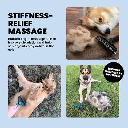 Malsipree Dog Brush for Shedding - Large, Blue, 2-In-1 - Deshedding Dog Grooming Brush & Undercoat Rake with Dematting Comb for Medium to Large Double Coated
