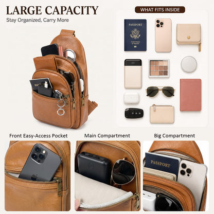 Unisex Brown Crossbody Sling Bag – Water-Resistant PU Leather Travel Bag