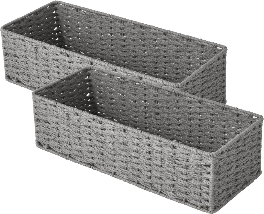 Storageworks round Paper Rope Toilet Tank Topper Basket, Wicker Basket for Bathroom, Gray, 2-Pack