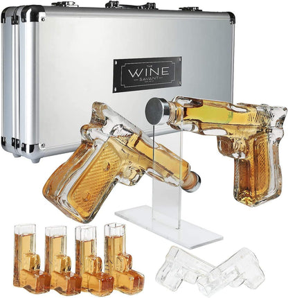 The Wine Savant Whiskey Gun Decanter Set + 2 Bullet Glasses - Birthday Pistol Gifts for Men Who Have Everything, Whiskey Gifts for Men Dad, for Father, Husband, Boyfriend & Military Enthusiasts